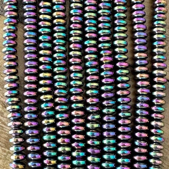 6mm Hematite Rondelle Bead Strand - Electroplated - Non-Magnetic - Picture 3 of 3